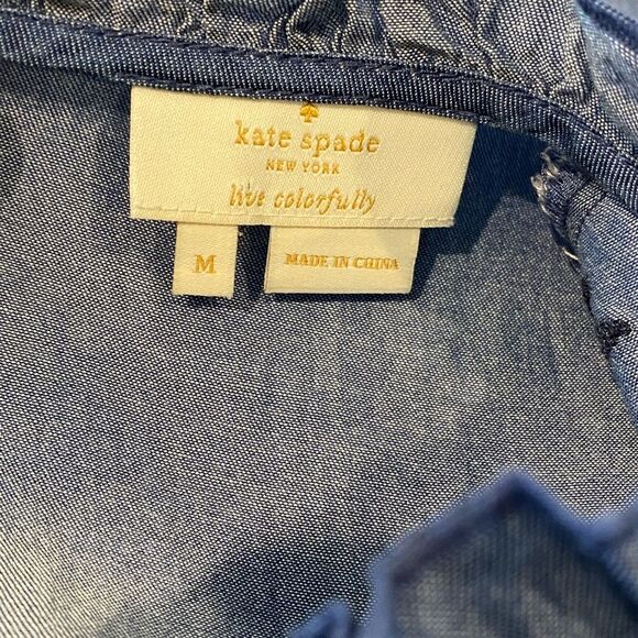 Kate Spade Chambray Embroidered Balloon Sleeve Top Size Medium - Picture 9 of 10